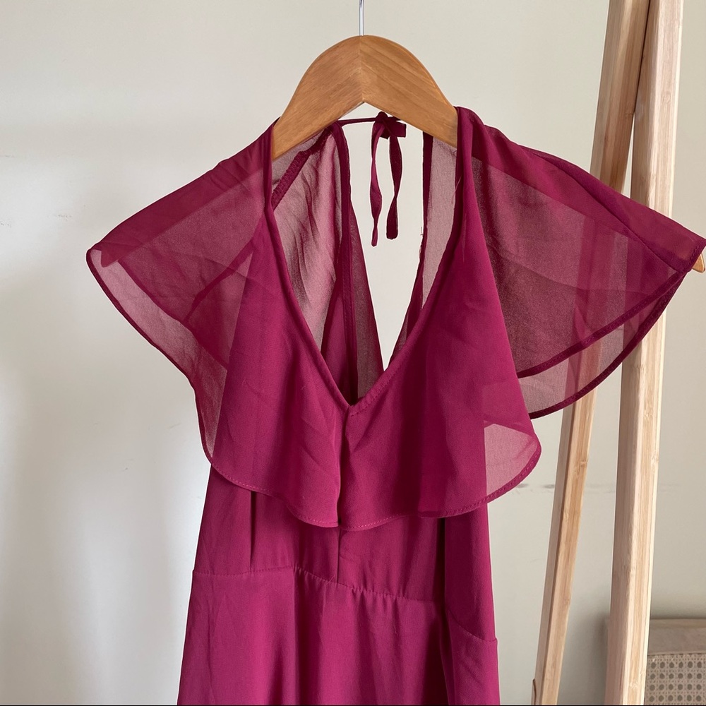 Nasty Gal Wrap Back Ruffle Sleeve Maxi Dress in Burgundy - 4 - Picture 7 of 9